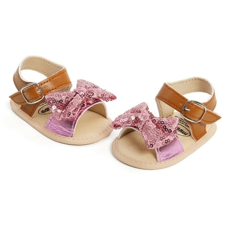 

Bullpiano Baby Girls Sandals Infants PU Leather Sequins Bow Shoes First Walking Shoes 0-18M
