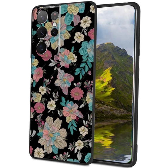Compatible with Samsung Galaxy S23 Ultra Phone Case, Vintage-Floral-Flower04 Case Men Women, Flexible Silicone Shockproof Case for Samsung Galaxy S23 Ultra