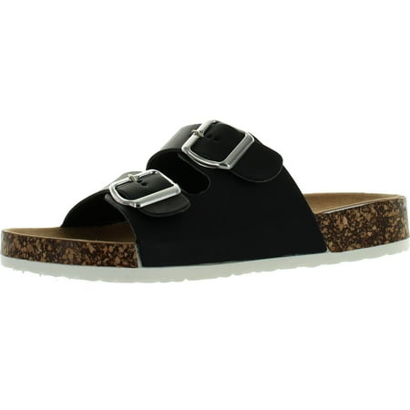

Womens Michiko-01 Double Strap Buckle Casual Sandals Black/White 7