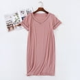 thumbnail image 2 of Fartey Women's Short Sleeve Nightgown Soft Lightweight V Neck Nightdress Loose Comfy Pajamas Dress Casual Knee Length House Dress Pink L, 2 of 8