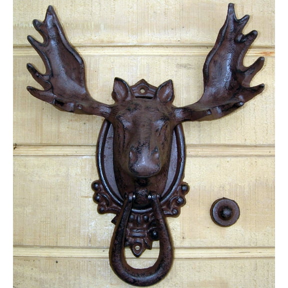 Cast Iron Moose/Elk Head&Antlers Door Knocker Rustic House&Home Front Door Decor