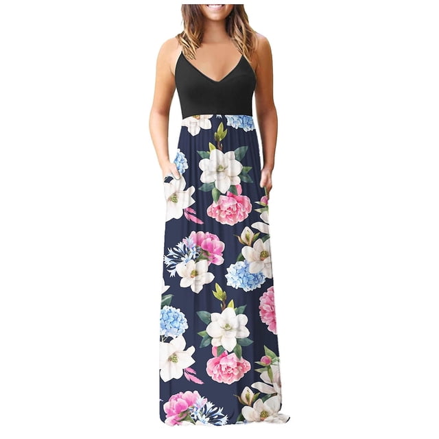 Vestido largo HUOGUO con cuello en V sin mangas y estampado de mariposas para mujer