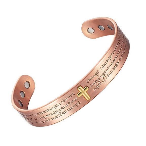 Wollet 6.7'' Pure Copper Magnetic Bracelet for Women Men, Blessing Bracelets , Christian Cross Copper Jewelry Set, Jesus Cuff Copper Bangles