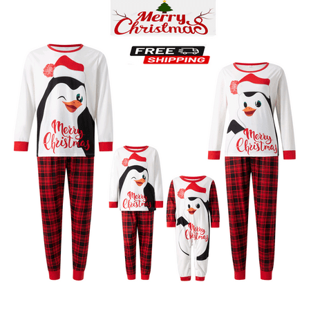 

Family Matching Christmas Pajamas Set Penguin Plaid