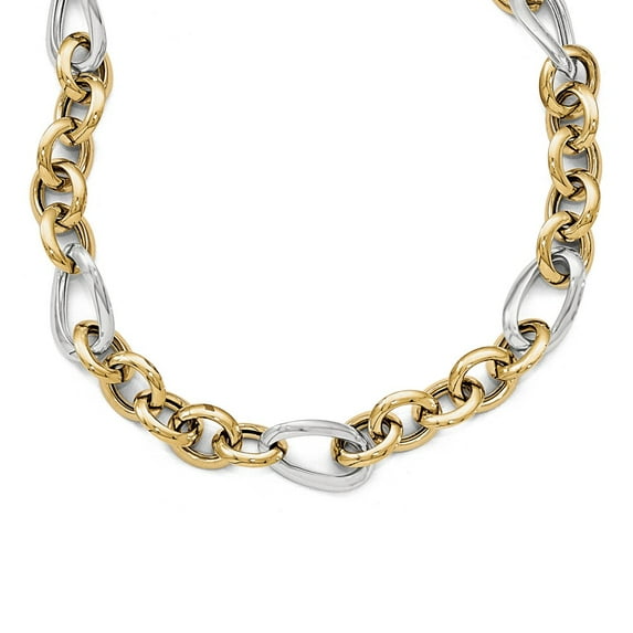 14k Yellow and White Gold Two Tone Unique Link Necklace Chain 18"