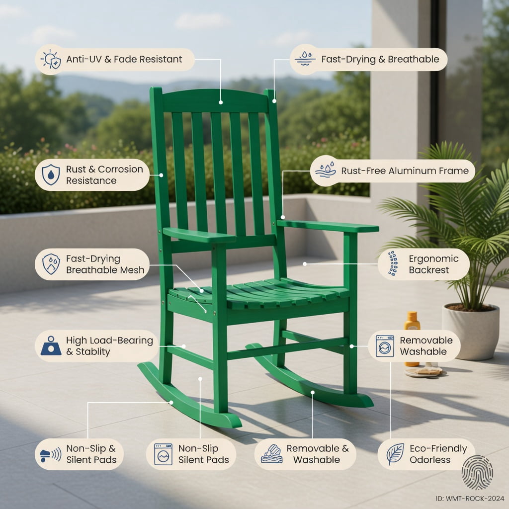 Hommoo Eucalyptus Wood Rocking Chair for Outdoor Use, Garden Rocker with Stable Rocking Base, Breathable Slatted Seat, Natural