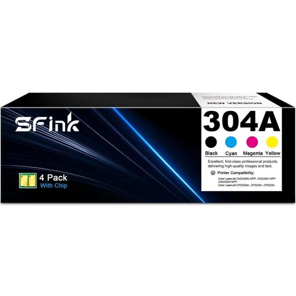304A 4-Pack Toner Cartridges Compatible for HP304A CC530A CC531A CC532A CC533A for Color LaserJet CM2320 MFP Color LaserJet CP2025 Series Printer (Black Cyan Magenta Yellow)