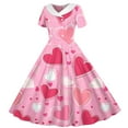 thumbnail image 5 of Girls' Valentine's Day Dress Printed Peter Pan Collar Retro Dress Short Sleeve Cute Dance Dress for Romantic Celebrations (5-14 Years), 5 of 6