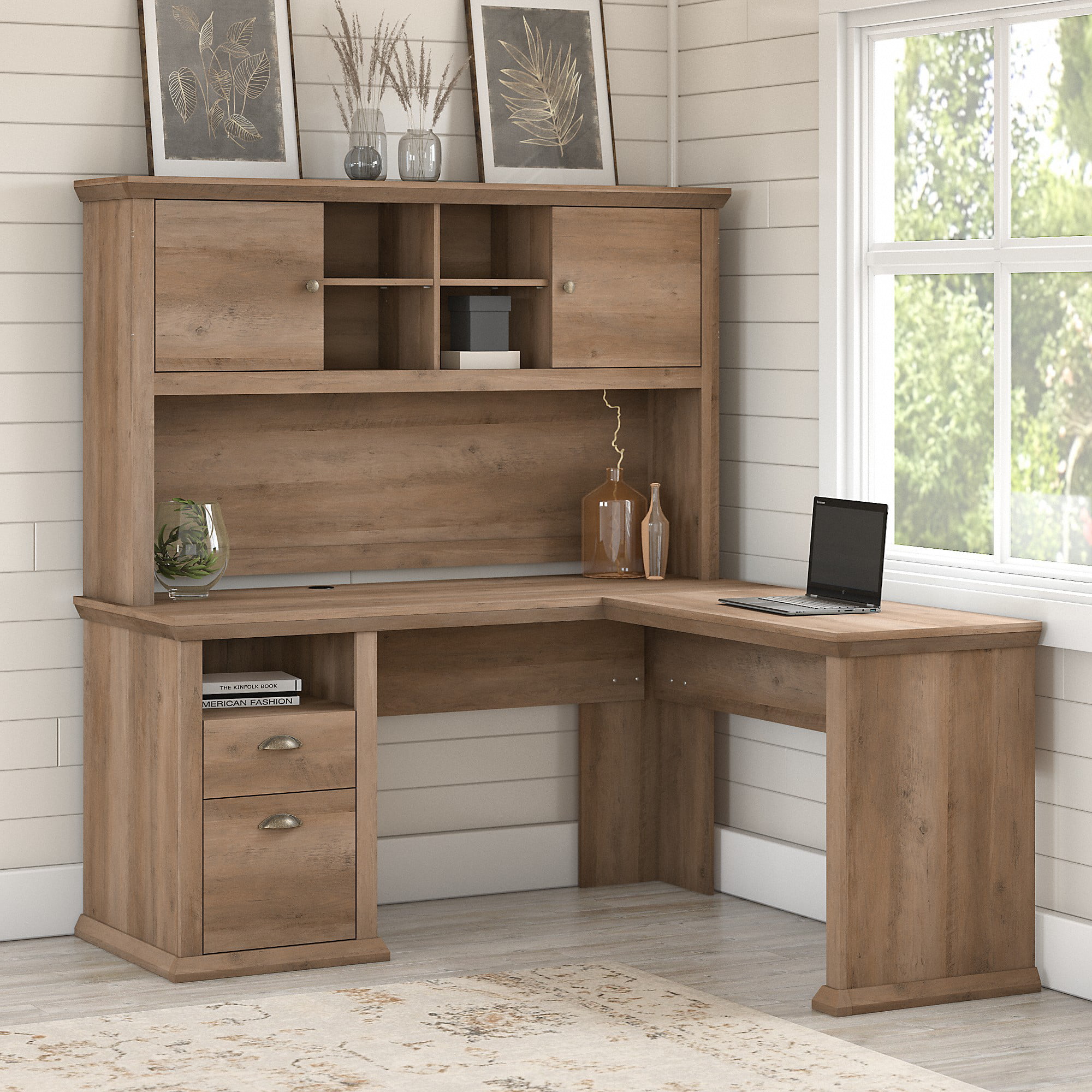 Bush Furniture Yorktown 60W L Shaped Desk with Hutch Brown Walmart com Walmart com