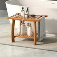 thumbnail image 2 of Gymax Teak Wood Shower Bench 2-Tier Wooden Shower Stool w/ Curved Seat Handles Large, 2 of 10