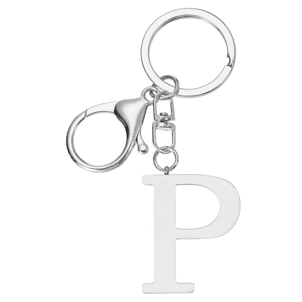 Cadena de llaves con letra inicial Uxcell, llavero de iniciales de la A a la Z, llaveros alfabéticos para llaves, plateado (P)
