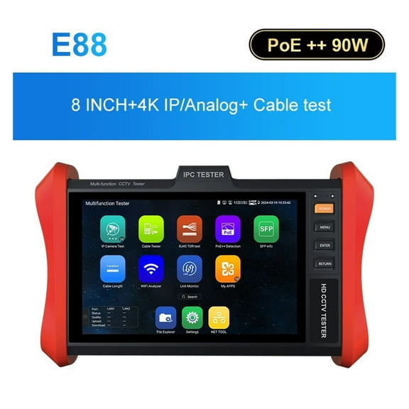 Tahlitech 8" IPC Tester Monitor 4K H.265 IP 8MP AHD/TVI/CVI CCTV Camera Tester POE   90W SFP & VGA Input Cable Teste ,Video Surveillance Testing