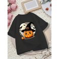 thumbnail image 1 of Girls' Halloween T-Shirt - Soft 100% Cotton Cute Smiling Pumpkin Witch with Bats & Moon Print, Short Sleeve Round Neck Casual Top for Girls 6-12 Years old, Perfect for Halloween Costumes, 1 of 6