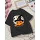 thumbnail image 1 of Girls' Halloween T-Shirt - Soft 100% Cotton Cute Smiling Pumpkin Witch with Bats & Moon Print, Short Sleeve Round Neck Casual Top for Girls 6-12 Years old, Perfect for Halloween Costumes, 1 of 6