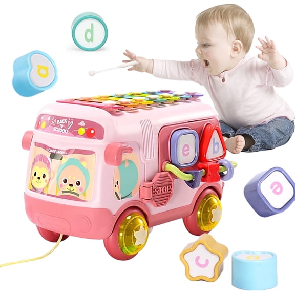 Sytle-Carry Toys for Girls Boys, Toddler Music Bus Toy, Preschool Educational Toys for 18 Month Baby