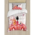 thumbnail image 1 of Cars Duvet Cover Set Twin Size, Girl on a Car with Floral Present Boxes Butterflies Daisies Little Hearts, Decorative 2 Piece Bedding Set with 1 Pillow Sham, Pink Dark Coral Black, by Ambesonne, 1 of 3