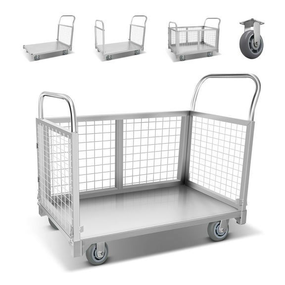 Foldable Frame Platform Truck Cart with Cage, 40.1" L X 23.2" W X 19.6" H, 2200 LBS Load Capacity, Hand Truck with 4 Universal Wheels, Alloy Steel Push Cart for Warehouse, Garage, Workshop, Factory