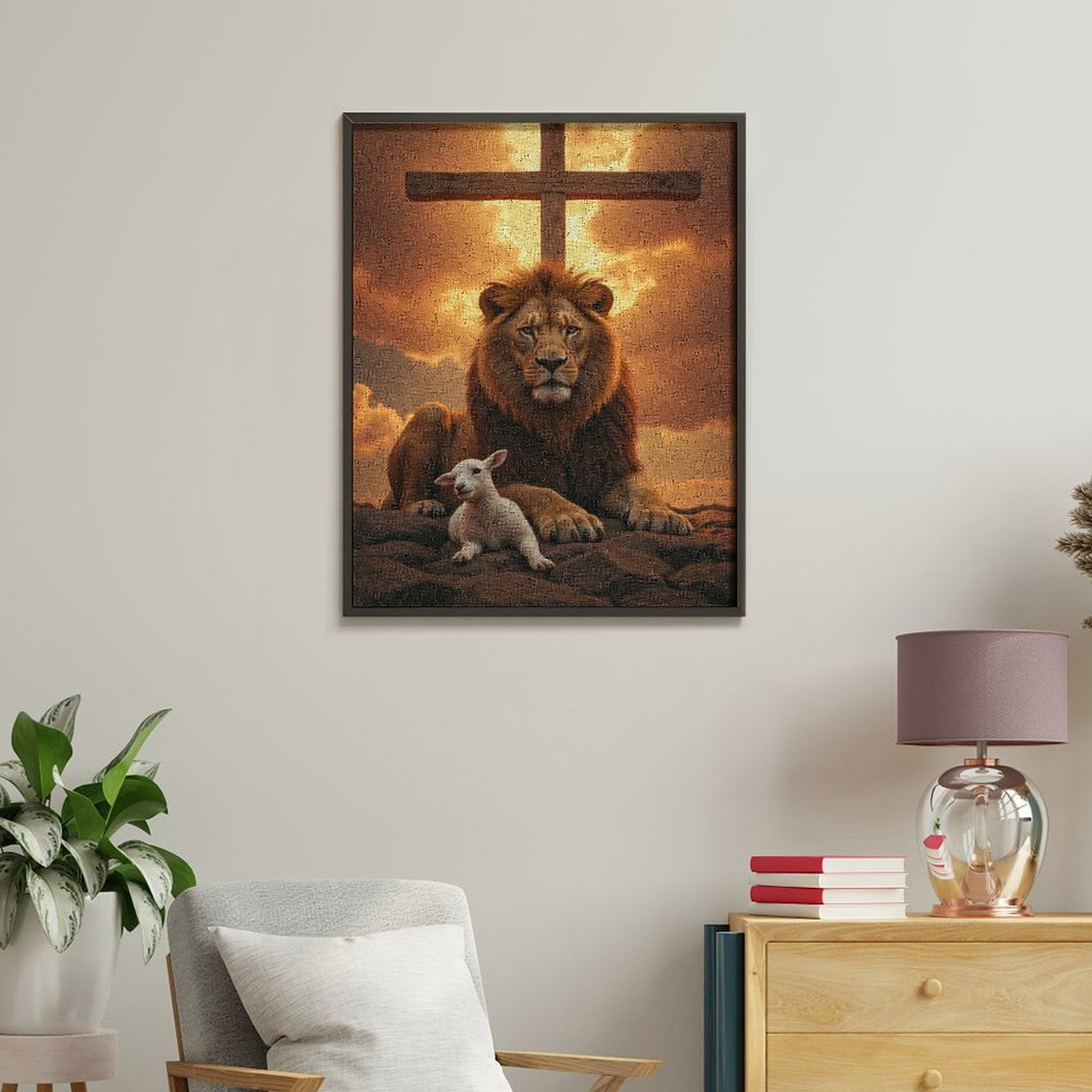 Paint By Numbers Kit for Adults Beginner - DIY Lion Lamb Sunset Clouds Cross Canvas Painting Kits for Adults, Frameless Paint By Number for Adults for Home Wall Decor 16x20 Inch