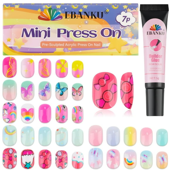 Presiona las uñas EBANKU Kids Candy Butterfly, 168 piezas