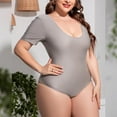 thumbnail image 4 of JGGSPWM Solid Bikini Plus Size Swimsuit for Women Scoop Neck Short Sleeve Square Open Back Swimwear One Piece Bathing Suit Tankini Conservative Monokini Gray XXXXXL, 4 of 5