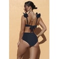 thumbnail image 2 of LOEL Women's Black Ruffle Shoulder Bikini Set High-Waisted Front Tie Two-Piece Swimsuit, 2 of 4