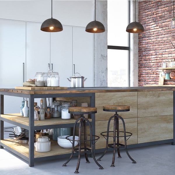 1-Light Pendant Lighting with Concrete-Look Shade and Black Fabric Hanging Cord