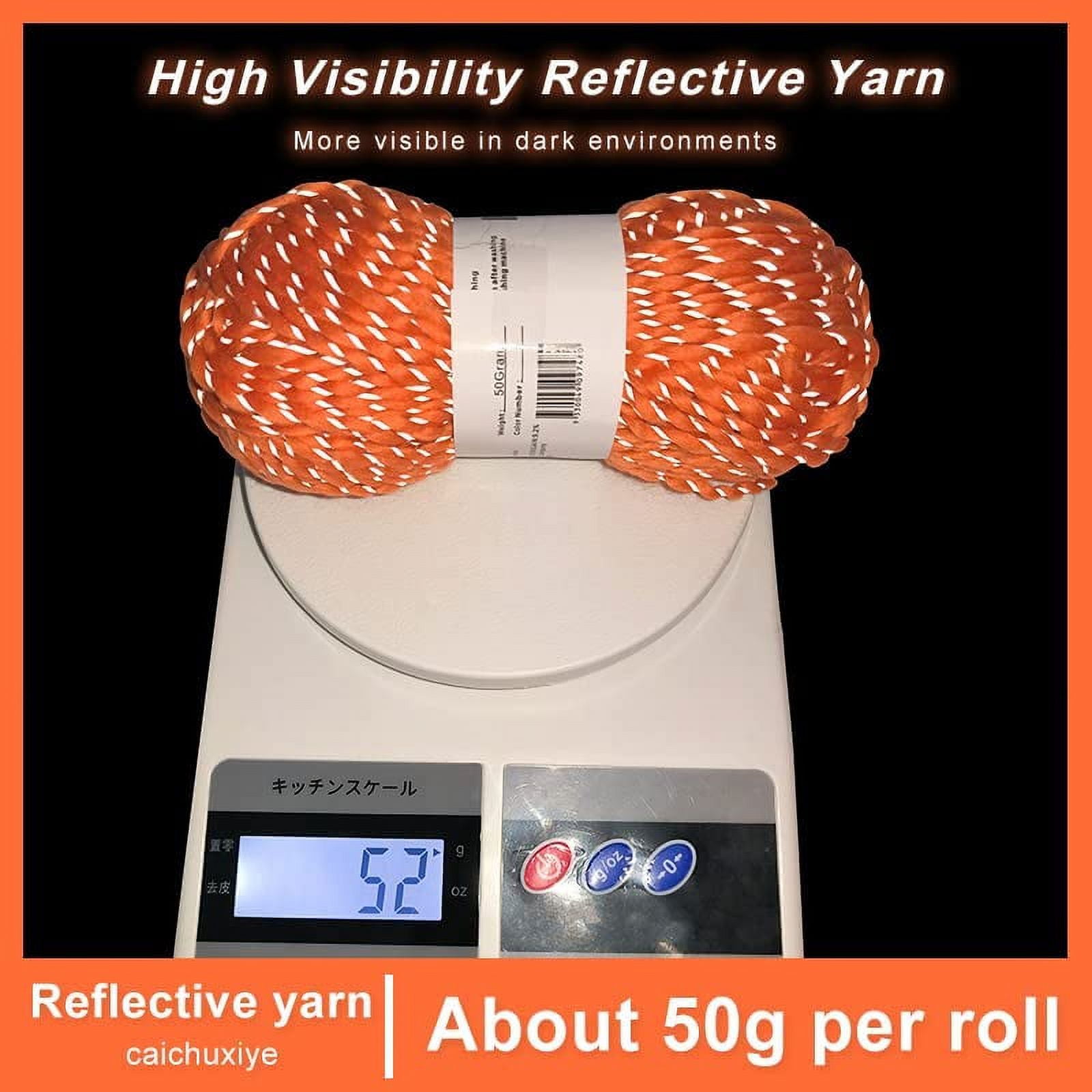 caichuxiye 4pcs Reflective Yarn,Sparkle Yarn,Silver Yarn,for Crafts Glow in The Dark Yarn for Crochet for Reflective High Visibility Warm Winter Loop Reflective Hat.(50g, 55 Yards) (Orange)