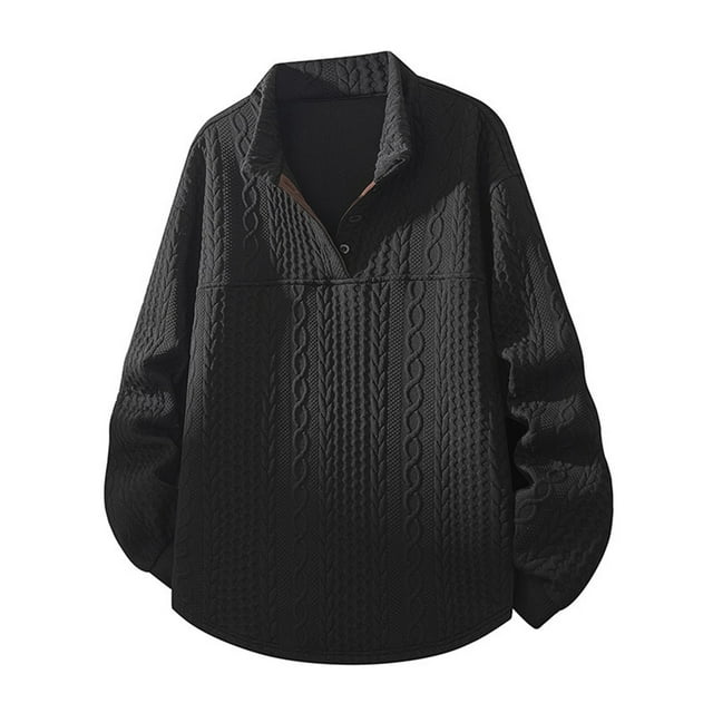 MeetoTime Mens Stand-up Collar Shirts Solid Color Long Sleeve Fleece Fall Winter Pullover Tops
