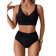 thumbnail image 2 of Ensembles de Bikini pour Femmes Maillot de Bain Deux Pièces Taille Haute Col en V Torsadé Bretelles Spaghetti Réglables, 2 of 9