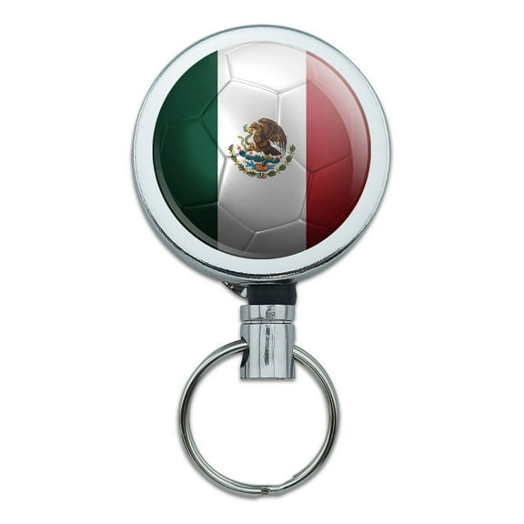 Mexico Flag Soccer Ball Futbol Football Retractable Belt Clip Badge Key Holder
