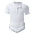 thumbnail image 5 of HomeDM Mens Summer Henley Shirts, Lightweight Workout Muscle Gym T-Shirt Athletic Button Short Sleeve Solid Color Basic Tees, White, 5 of 9