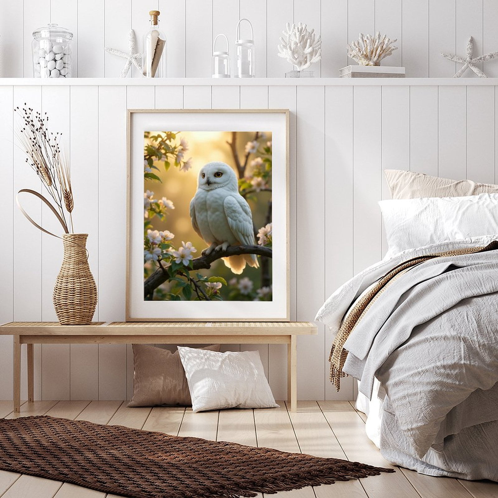 Diamond Art Kits for Adults - 5d White Owl In Blossom Tree Diamond Painting for Adults, Diamond Art for Adults Beginners, Diamond Painting Kits for Adults for Home Wall Decor