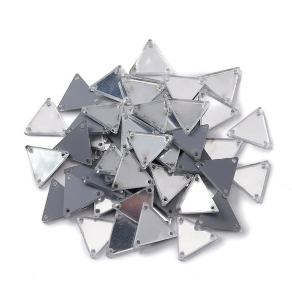 100 pc Sew On Mirror Rhinestones Triangle Shape Acrylic Pieces with Holes for Costume Evening Dresses Clothing Wedding Dress Decoration Silver 14x15.5x1.5mm Hole: 1mm