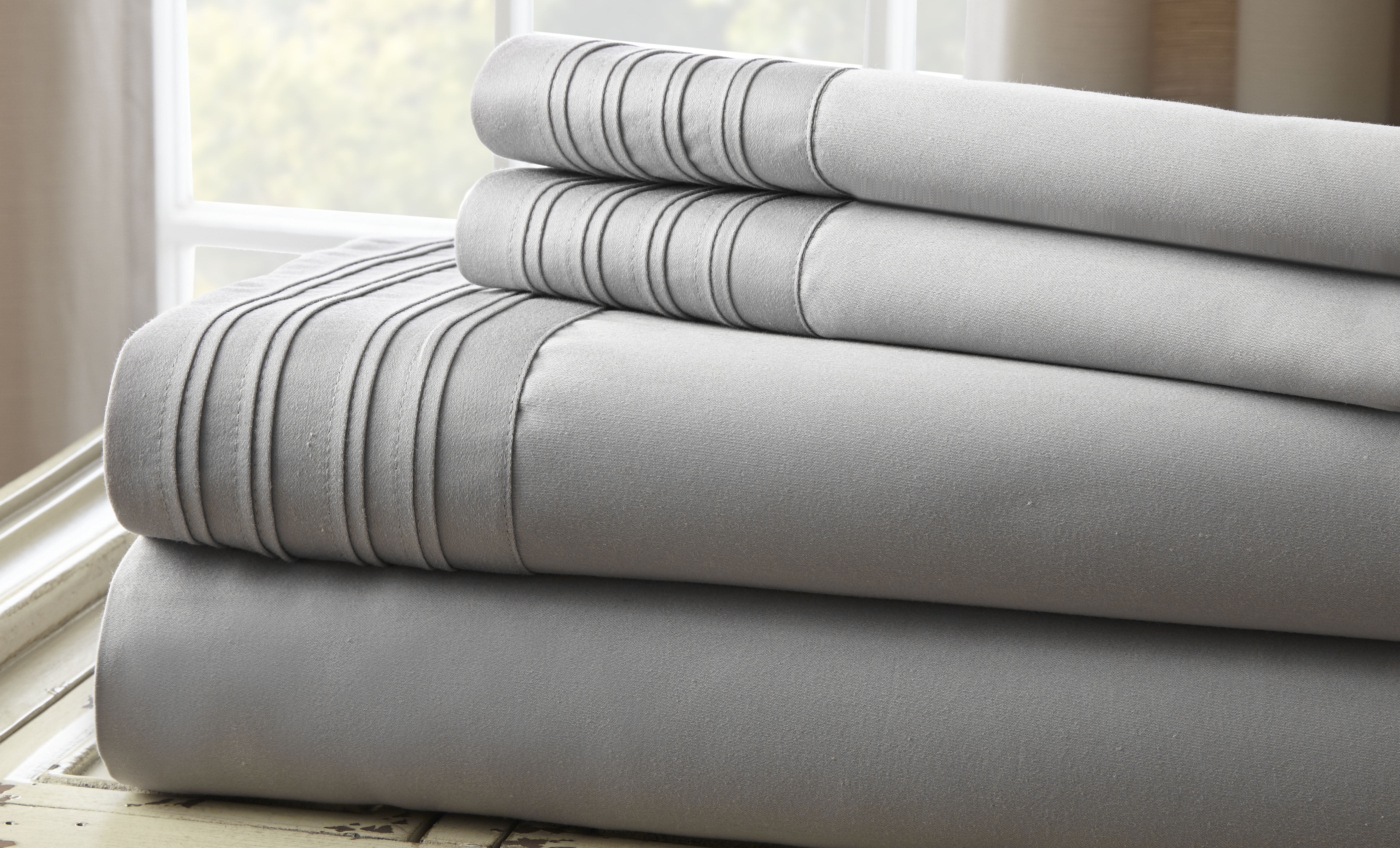 1000TC 4pc Sheet Set with Hem Gray