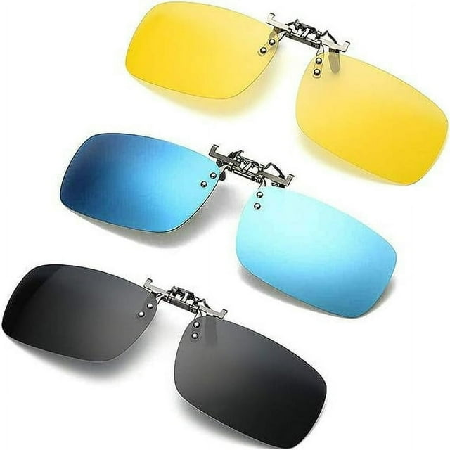 SUTENGDA 3 PACK Clip on Flip up Polarized Lens For Prescription Glasses UV Protection Sunglasses Over RX Eyeglasses