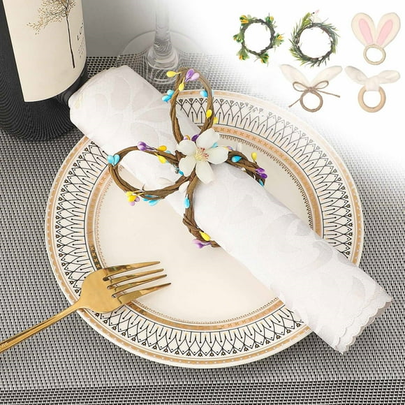 Servilletero de Pascua, Perfecto Matcha y Madera, Elegantes Hojas Artificiales, Perfectos Banquetes y Celebraciones, Ideal Bodas y Cenas, Juego 4, 5 X 5 Cm