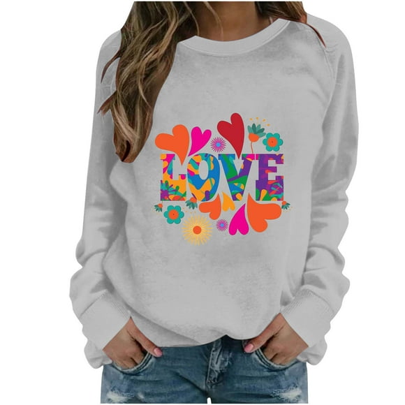 fartey Women's Warm Valentine's Day Sweatshirts Tee Warm Cozy Love Heart Printed Shirts Pullover Casual Long Sleeves Crewneck Fleece Tees Clothes