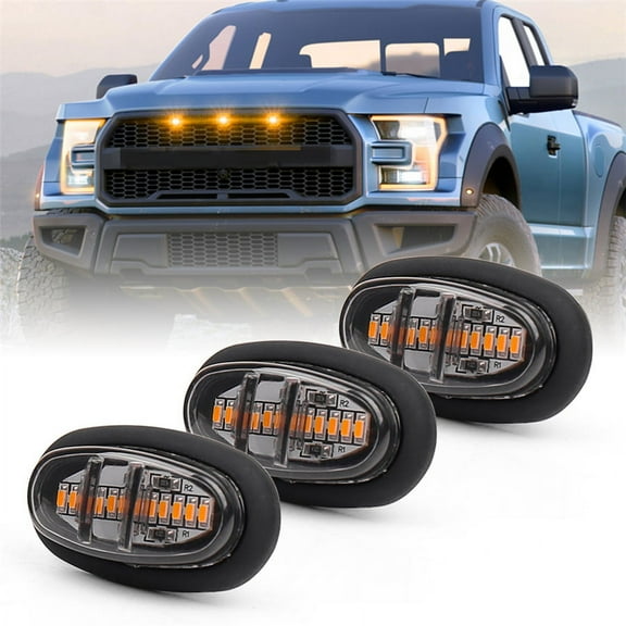 3X Amber Front Grille LED Lights Side Marker Lamps for F150 Raptor 2017-19