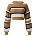 thumbnail image 3 of Vedolay Women's Sweaters Womens V Neck Long Sleeve Color Block Striped Casual Cable Knit Pullover Sweater,Khaki L, 3 of 5