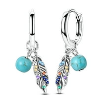 MULA Original European Women 925 Sterling Silver Hoop Earrings Feather Turquoise AAA CZ Jewelry Birthday Gift