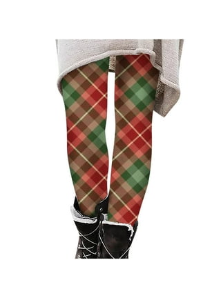  Christmas Black And Red Plaid Tribal Leggings Black Plaid  Stretchy Tights For Women 2XL