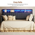 thumbnail image 3 of Hijob Modern Sturdy Metal Twin Daybed Frame with Trundle & Upholstered LED Headboard, Sofa Bed for Small Apartment, Gray & Brown, 3 of 11