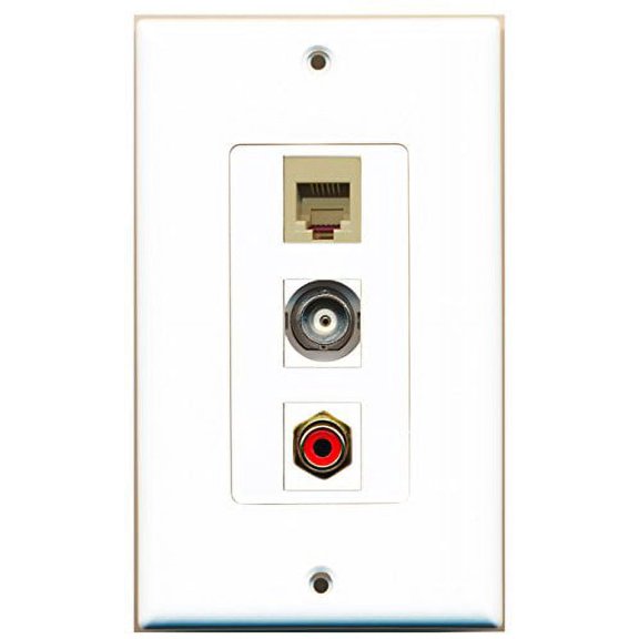 RiteAV - 1 Port RCA Red and 1 Port Phone RJ11 RJ12 Beige and 1 Port BNC Decorative Wall Plate Decorative