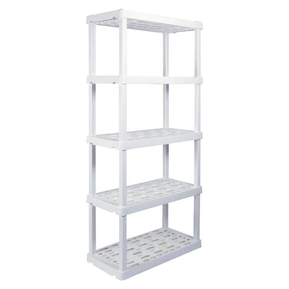 Hyper Tough Plastic Shelves Garage Shelf Heavy Duty Shelving Unit Made In Canada 5-Tier 74"H x 18"D x 36"W White-750 lbs Total Capacity