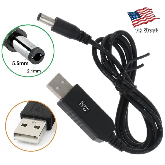 Usb To Dc Power 5.5X2.1Mm Barrel 5-9V 3.3Mm Diameter Charging Cable Cord