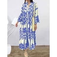 thumbnail image 5 of Women Print Long Sleeve Dress V-neck Long Sleeve High Waist Single Breasted Long Skirt New Holiday Loose Casual Women's Clothes, 5 of 6