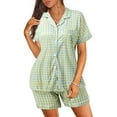 thumbnail image 5 of Womens Pajama Sets Satin Sexy Plaid Print Short Sleeve V Neck Shirt With Shorts Two Piece Women Pajamas & Loungewear Nightwear, 5 of 8
