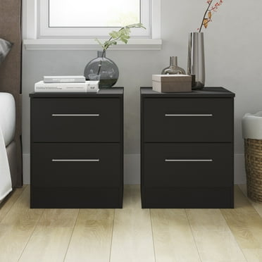 Kappesberg Jolyne 2 Drawer Nightstand (Set of 2), Practicality and Style for Your Bedroom, for Adults and Teens - Black