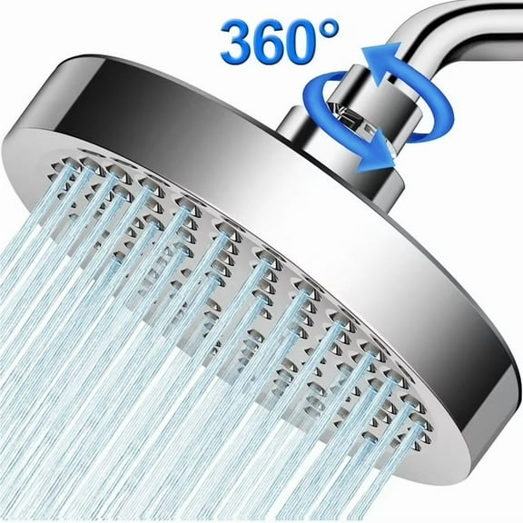 High Pressure Showerhead, 6-Inch Showerhead, 360° Adjustable Stainless Steel Polished Chrome Oversized Rainfall Showerhead with Elbow and High-Pressure Nozzle