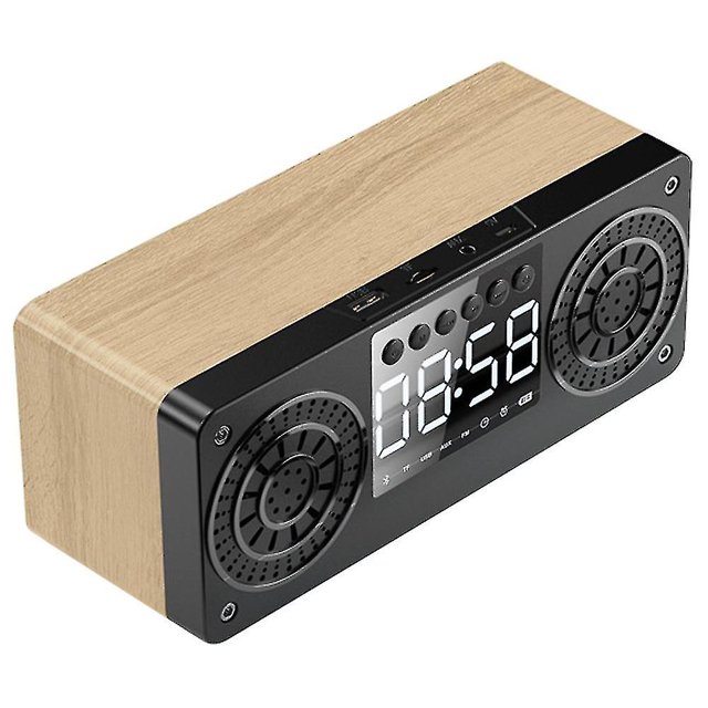 Altavoz Bluetooth con reloj de madera, altavoz pequeño para computadora de casa móvil, con vetas de madera amarillas